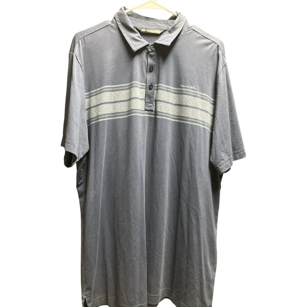 XL Travis Mathew Men's‎ Dark Blue Striped Polo Shirt Collared Short Sleeve